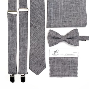 Charcoal Grey NeckTie / Solid Dark Gray tie / Bow Tie / Suspenders / Pocket Square / Kids necktie / Kids bow tie / Groomsmen ties