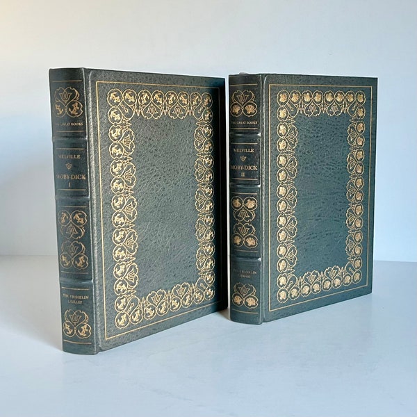 Moby Dick by Herman Melville 1980 Franklin Library Vintage Rockwell Kent Illustrated Full Leather Limited Edition Two Volume Set