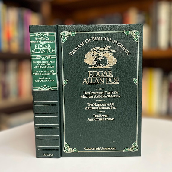Edgar Allan Poe Treasury 1982 Illustrated Faux Leather Hardcover Book with Marbled Endpapers & Gilt Edges