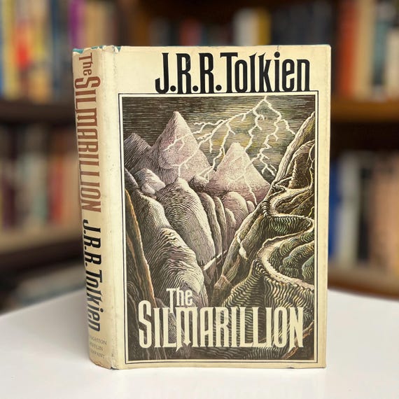 J.R.R. Tolkien The Silmarillion 1977 First American Edition 1st Printing Hardcover Book with Fold Out Map in Original Dust Jacket
