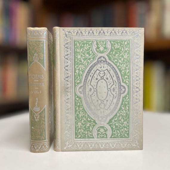 Beautiful Antiquarian Poetry Two Volume Set - Poems of John Greenleaf Whittier Illustrated Edition Circa 1890’s
