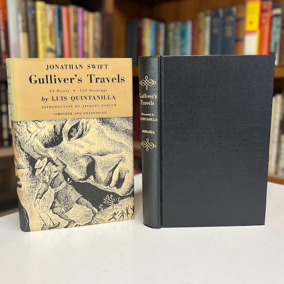 Gulliver’s Travels by Jonathan Swift 1947 Illustrated by Luis Quintanilla Beautiful Black Hardcover Book in Original Dust Jacket