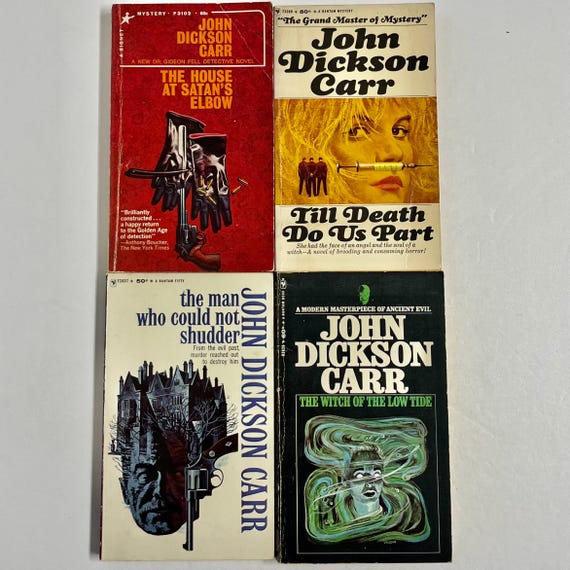 John Dickson Carr 4 Vintage Paperback Books - House at Satans Elbow, Witch of the Low Tide, Till Death Do Us Part, Man Who Could Not Shudder