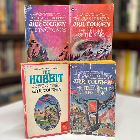 J.R.R. Tolkien The Lord of the Rings Trilogy & The Hobbit Vintage Dolphin Edition Paperback Book Set (1966-67) Early Printings