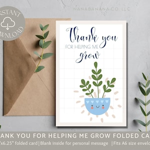 Merci de m'avoir aidé à grandir, carte de remerciement pour enseignant, remerciement pour enseignant, carte de remerciement imprimable, carte de remerciement pour employé