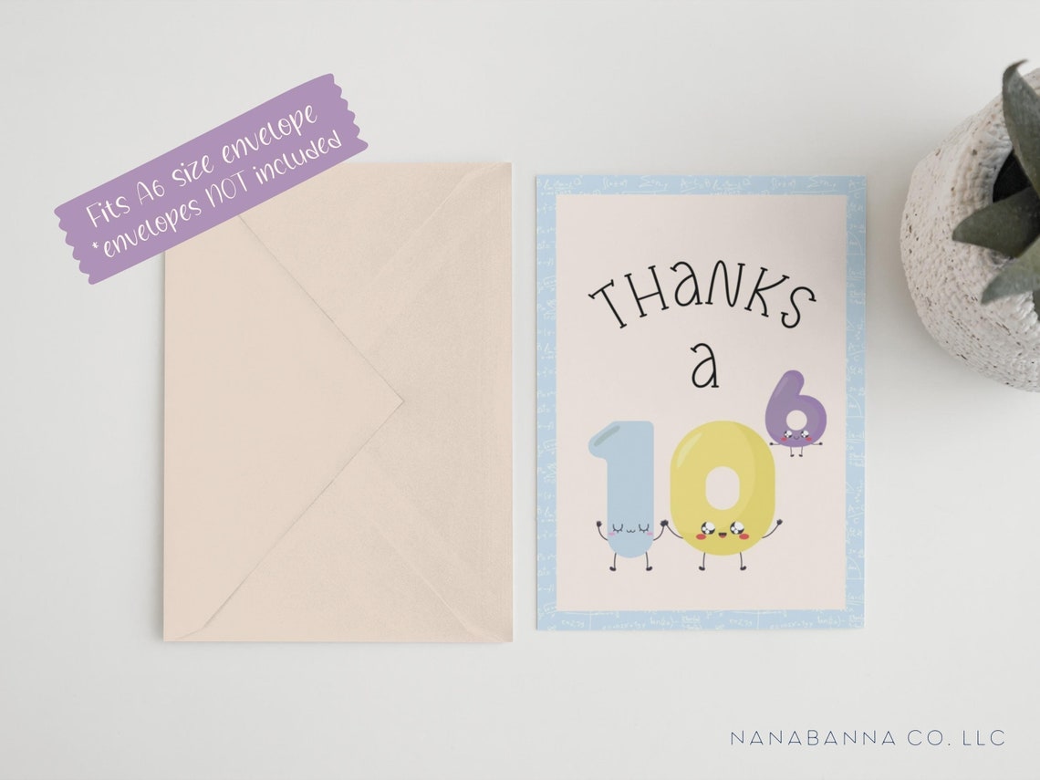 Thanks A Million, Printable Card, Kawaii Math Card, Math Teacher Thanks ...
