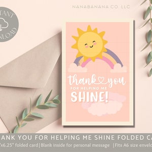 Thank You for Helping Me Shine, Printable Card, Teacher Appreciation, Thank You Card, Teacher Thank You Printable Card, Kawaii Thank You