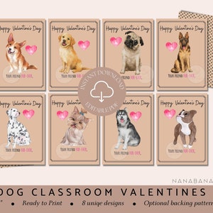 DRUCKBARE Hunde Valentinsgrüße, bearbeitbare Valentinsgrüße, ""Your Friend Fur-Ever"", Valentinskarten für Kinder, Klassenzimmerbörse, Welpen-Valentinsgrüße."