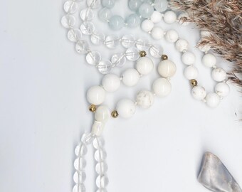 Collar mala de 108 cuentas con piedras preciosas – Joyería de meditación anudada a mano