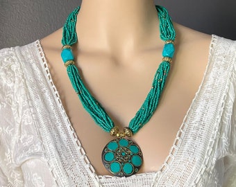Boho Necklace, turquoise necklace with earrings beautiful bohemian necklace, hippie Necklace