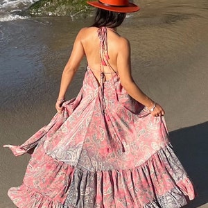 Hippie Bohemian Dress, Floral Boho Dress, Boho Maxi Dress, Summer Boho Long Dress, Beach Dress one size
