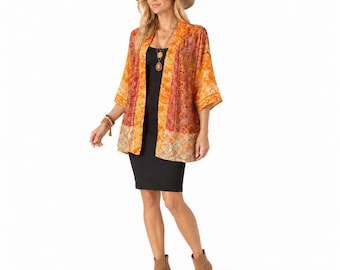 Kimono, Patchwork Kimono, Kimono Cardigan, Boho Kimono, Covers up Swimsuit, Kimono Jacket Rope, Bohemian Floral Print Kimono, One size