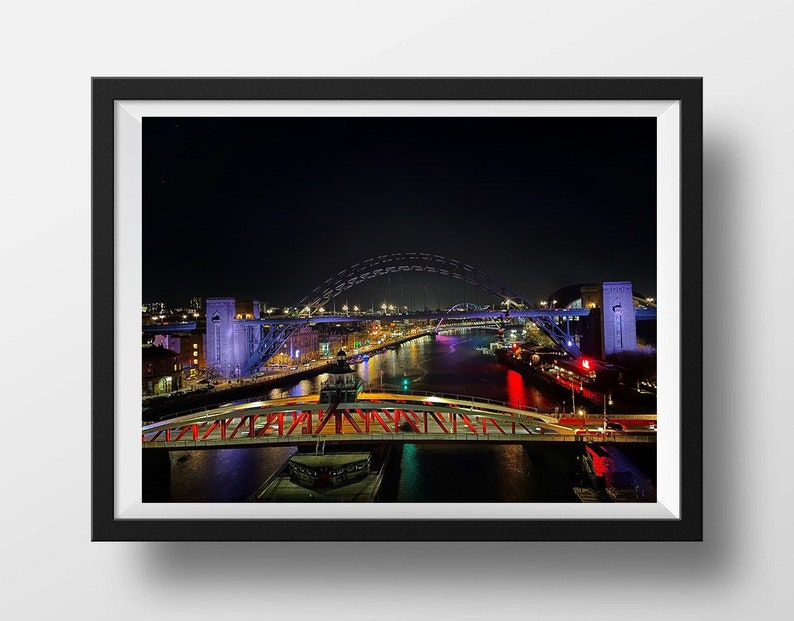 Newcastle Cityscape Photo Print, Tyne Bridge Photo, Photographic Print