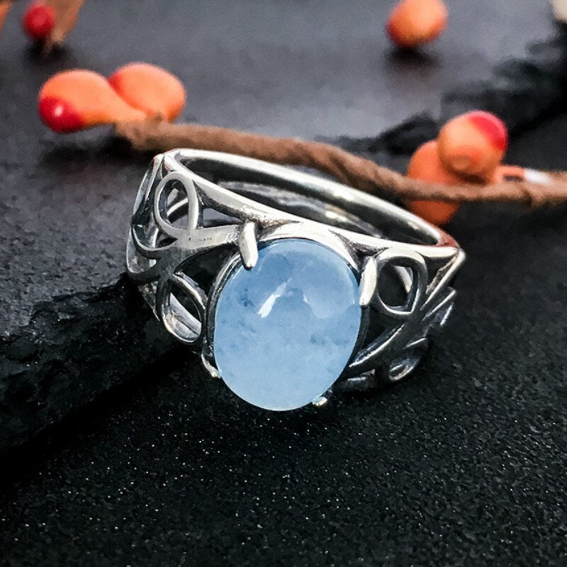 Oval 810MM Blue Jade Gemstone Ring Female Engagement Wedding Etsy