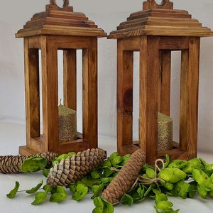 Set of two Wooden Lantern, Candle holder, Wedding Centerpiece, Farmhouse Lanterns