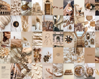 Beige & Neutrale Esthetische Muur Collage Kit | Boujee Dorm Decor | De | van de galerijmuur Digitaal download | 50 PCS