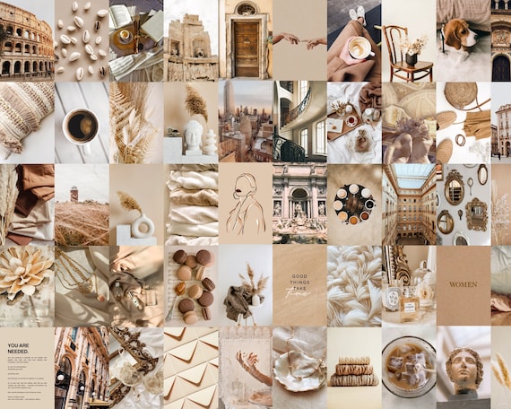 Beige & Neutral Aesthetic Wall Collage Kit | Boujee Dorm Decor | Gallery wall | Digital Download | 50 PCS