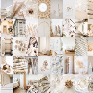 Cream & White Aesthetic Wall Collage Kit | Minimalist Dorm Decor | Gallery wall | Digital Download | 50 PCS