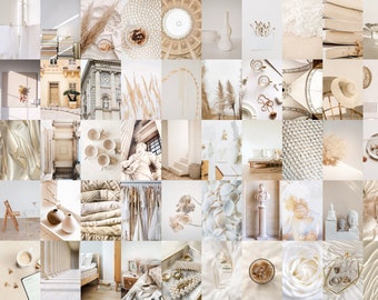 Cream & White Aesthetic Wall Collage Kit | Minimalist Dorm Decor | Gallery wall | Digital Download | 50 PCS