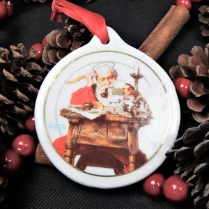 JCPenney Exclusive 1996 Norman Rockwell &quot;Santa Reading Letters&quot; Porcelain Christmas Ornament