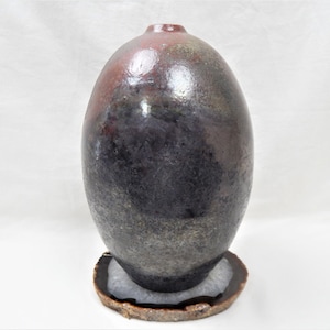 Signed Hand Thrown Raku Pottery Large Vase Vessel Urn Mixed Matte and Iridescence Finish