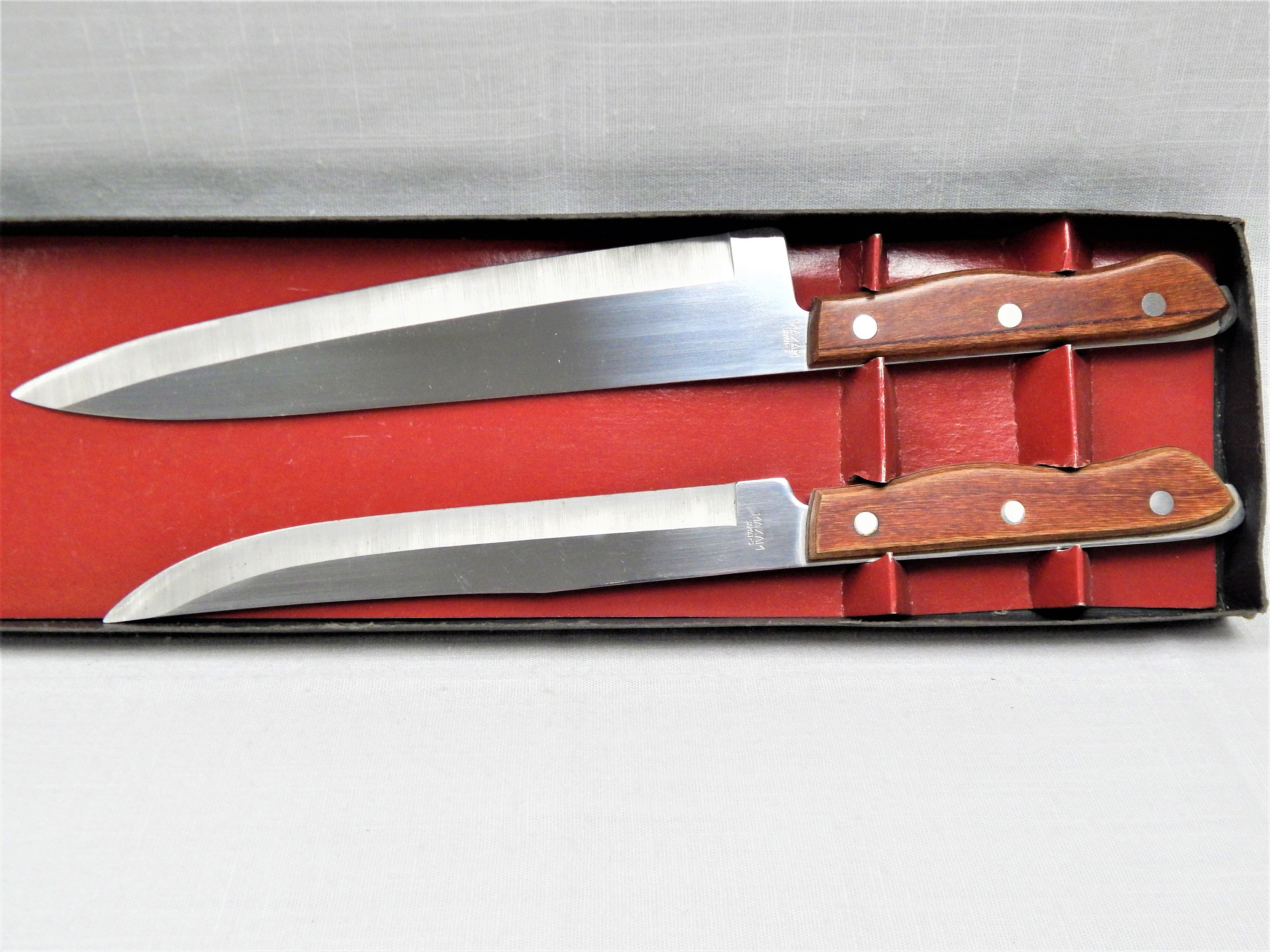 Vintage Maxam Steel Chef Carving Knife Set of 2 Wood Handle
