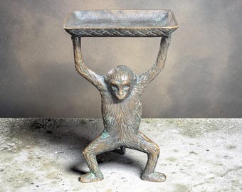 Vintage Bronze Monkey Business Card Holder, Soap Holder, Trinket Tray
