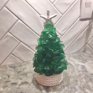 Seaglass “Evergreen” Tree in shades of green-- One of a kind, unique gift or coastal decor -- delicate and pretty.