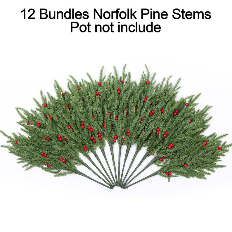 Artificial Faux Christmas Norfolk Pine Evergreen Stems Branch 12