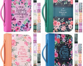 Bible Cover Case Floral with Pen Holder, Matched Bookmarks, Pockets and Zipper for Large Size Study Bible Mothers Day 11"x8.2"x2.2"