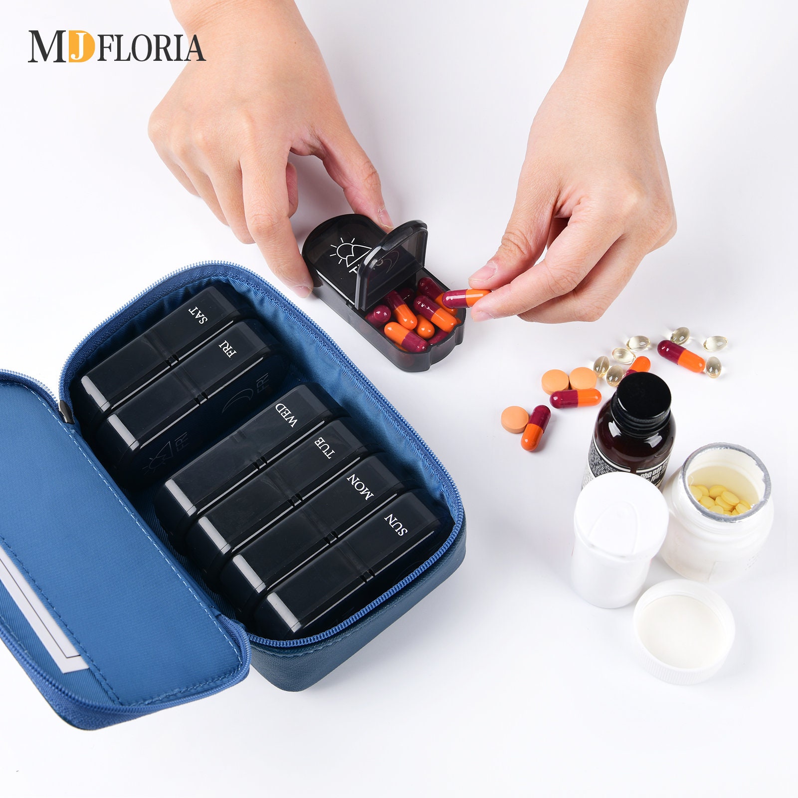 Pill Organizer Case, Weekly Floral Pill Box Compact Size for
