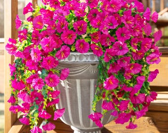2PCS Artificial Morning Glory Hanging Plant: UV Resistant Faux Eucalyptus Leaves