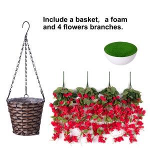 Artificial Faux Hanging Flowers Plants Basket Spring Summer Outdoor Porch Decoration Fake Silk Hibiscus UV Resistant Look Real Outside Patio image 9