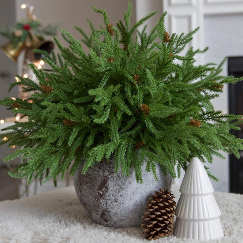 Artificial Faux Christmas Norfolk Pine Evergreen Stems Branch 12