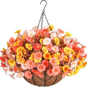 Artificial Fall Mums Hanging Basket: UV Resistant Outdoor Decor