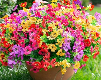Artificial Flowers (12 Bundles): UV Resistant Look Real Outdoor Spring Decor