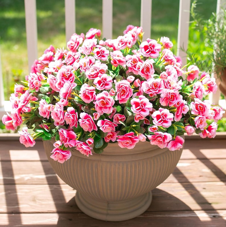 Flores de camelia de seda sintética resistentes a los rayos UV: Flores artificiales para exteriores - 3 ramos Pink