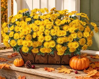 UV Resistant Fake Mums Fall Flowers for Outdoor Porch Yard Decor