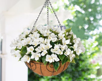 Artificial Faux Outdoor Hanging Flowers Plants Basket for Spring Summer Porch Outside Patio Decoration Fake Silk Bougainvillea UV Resistant