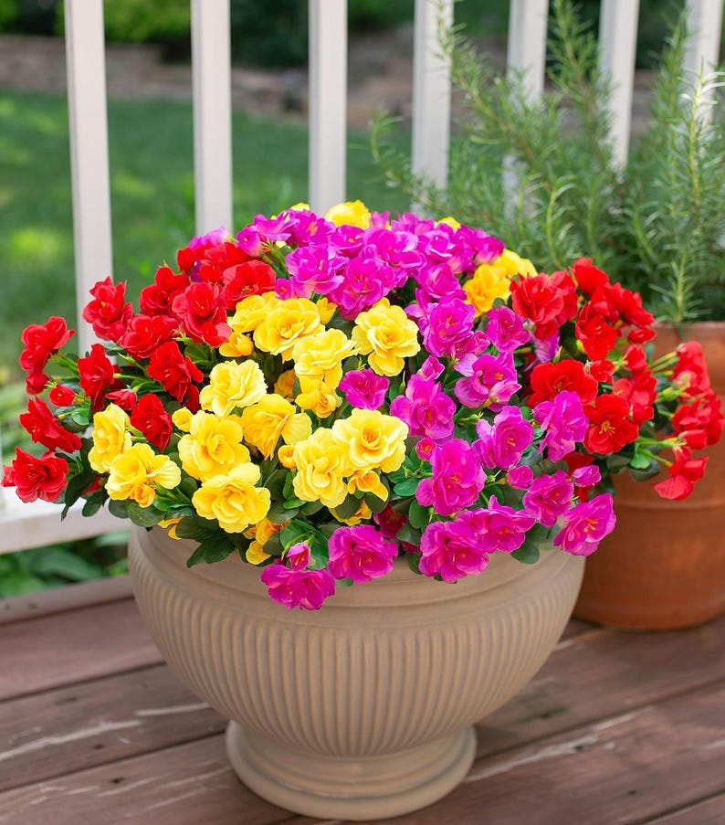 Flores de camelia de seda sintética resistentes a los rayos UV: Flores artificiales para exteriores - 3 ramos RedPurpleYellow