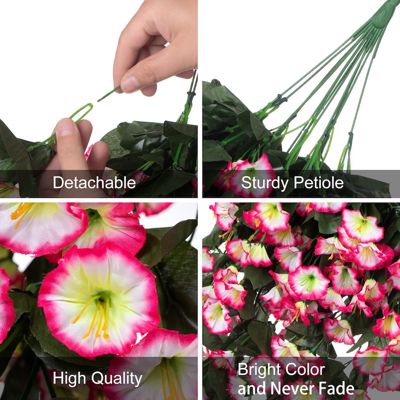 2PCS Artificial Faux Hanging Flowers Plants for Spring Summer Outdoor Porch Planter Decoration, Fake Silk Morning Glory Orchid UV Resistant image 6