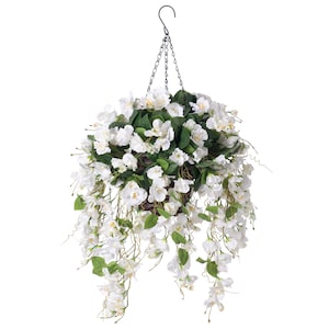 Artificial Faux Hanging Flowers Plants Basket Spring Summer Outdoor Porch Decoration Fake Silk Hibiscus UV Resistant Look Real Outside Patio White