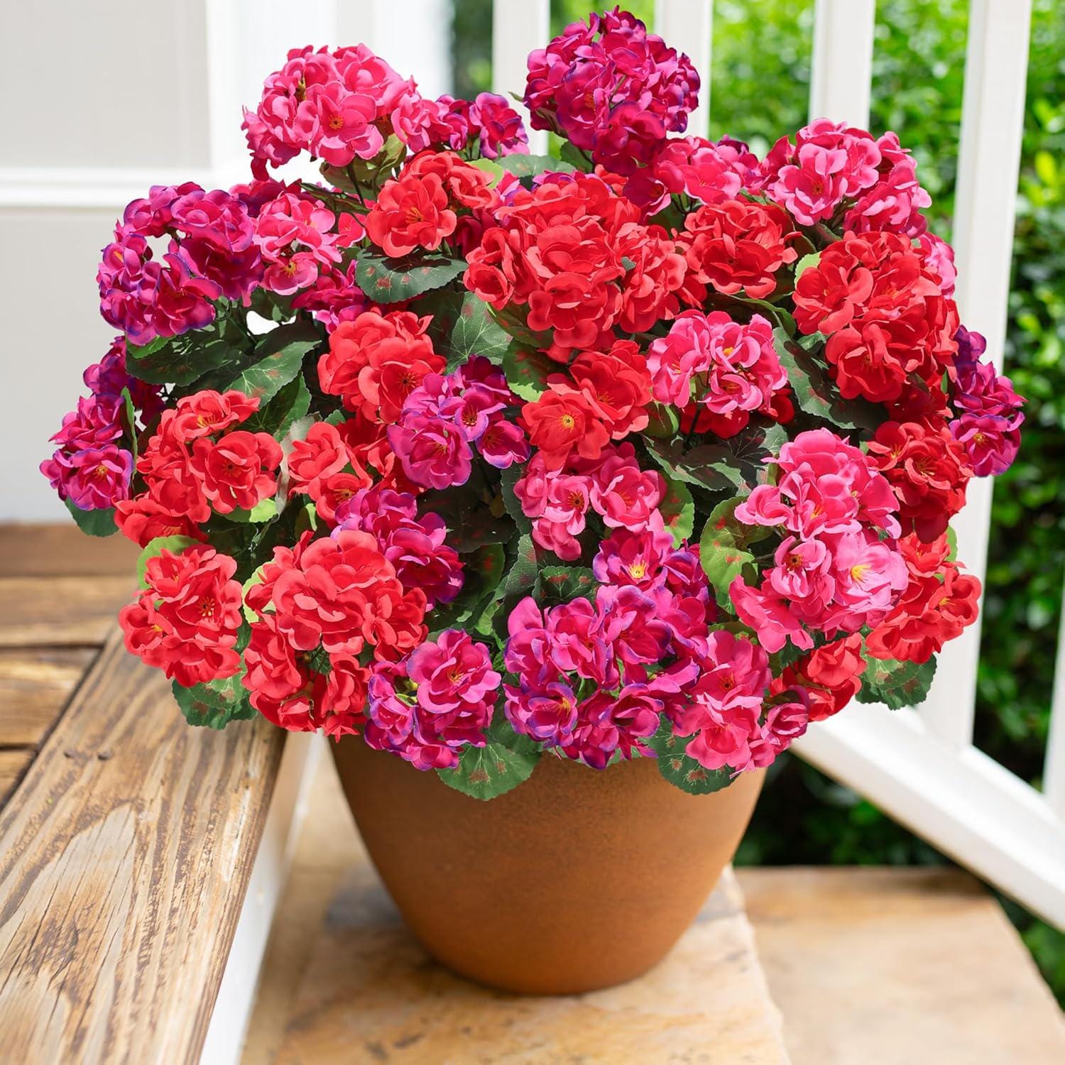 6 Bundles Artificial Geranium Fall Flowers, UV Resistant Faux Plants ...