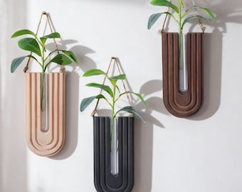Boho Farmhouse Wooden Wall Vase Set of 3, Modern Hanging Planters