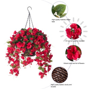 Artificial Faux Hanging Flowers Plants Basket Spring Summer Outdoor Porch Decoration Fake Silk Hibiscus UV Resistant Look Real Outside Patio image 10