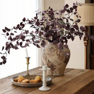 Artificial Fall Eucalyptus Stems: Burgundy Silk Greenery, 5PCS 32.7&quot; Faux Plants Stems