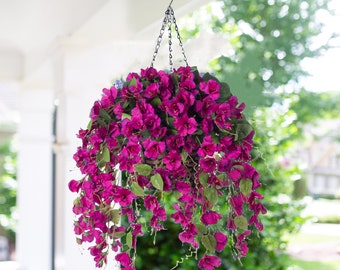 Artificial Faux Hanging Flowers Plants Basket Spring Summer Outdoor Porch Decoration Fake Silk Hibiscus UV Resistant Look Real Outside Patio