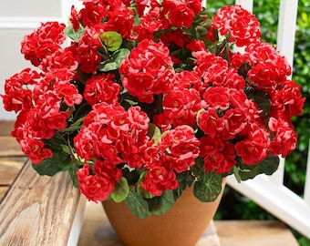 6 Bundles Artificial Geranium Flowers, UV Resistant Faux Plants Outdoor Decoration