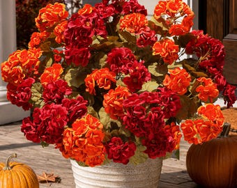 6 Bundles Artificial Geranium Fall Flowers, UV Resistant Faux Plants Outdoor Decoration