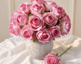 18PCS Artificial Silk Roses Flowers Bouquet, Realistic Wedding Party Home Decoration Centerpiece